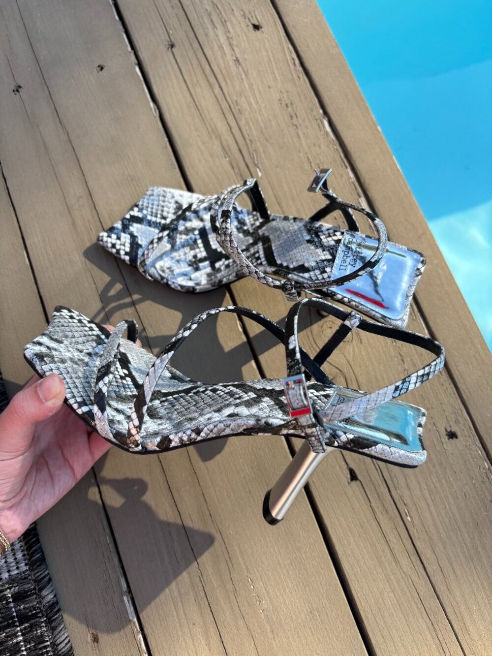 Jeffrey Campbell Snakeskin Sandals Size 6 Black White